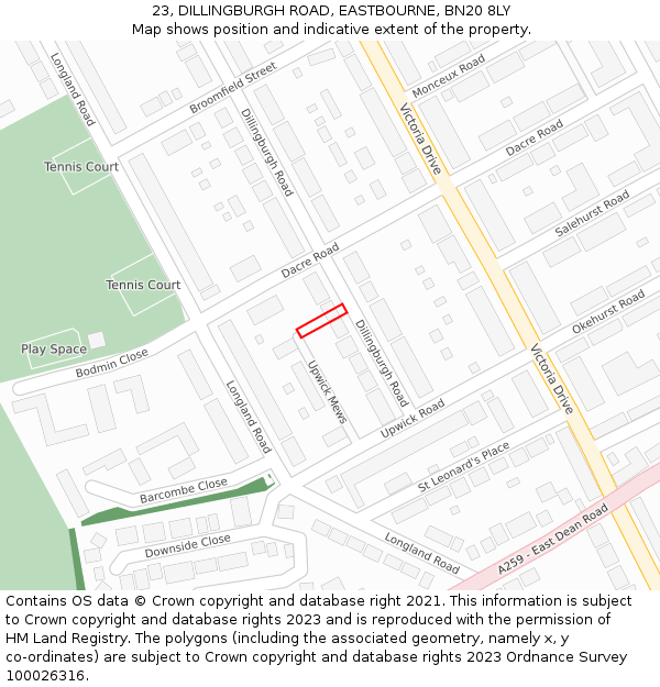 23, DILLINGBURGH ROAD, EASTBOURNE, BN20 8LY: Location map and indicative extent of plot