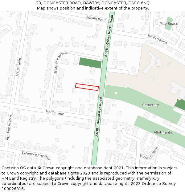 23, DONCASTER ROAD, BAWTRY, DONCASTER, DN10 6NQ: Location map and indicative extent of plot