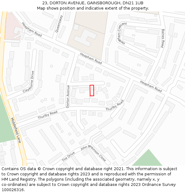 23, DORTON AVENUE, GAINSBOROUGH, DN21 1UB: Location map and indicative extent of plot