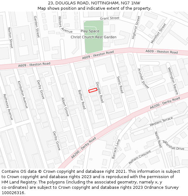 23, DOUGLAS ROAD, NOTTINGHAM, NG7 1NW: Location map and indicative extent of plot