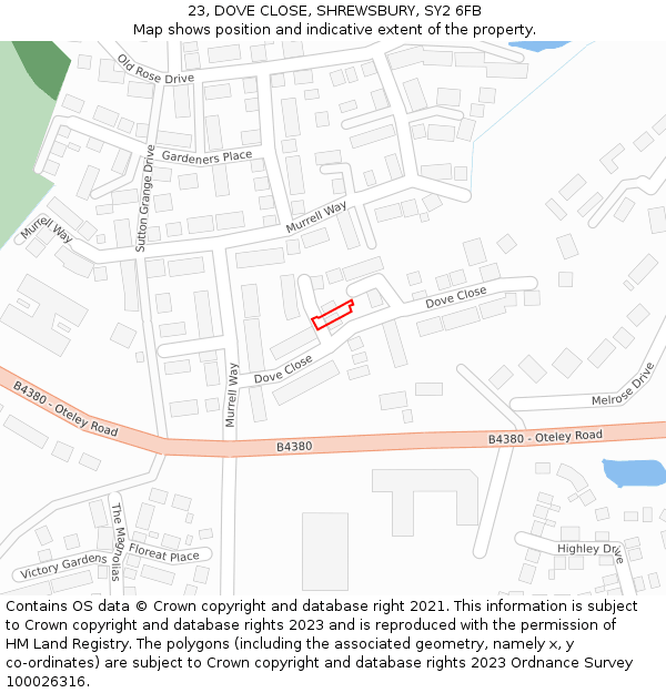 23, DOVE CLOSE, SHREWSBURY, SY2 6FB: Location map and indicative extent of plot