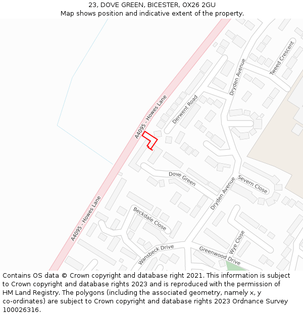 23, DOVE GREEN, BICESTER, OX26 2GU: Location map and indicative extent of plot