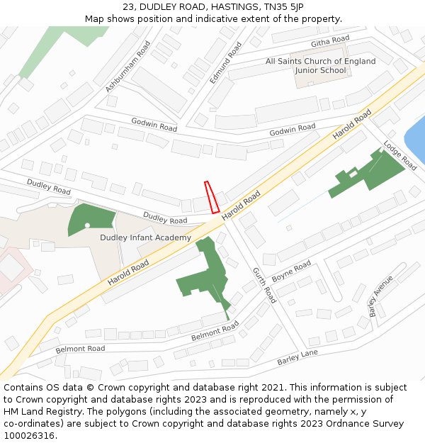 23, DUDLEY ROAD, HASTINGS, TN35 5JP: Location map and indicative extent of plot