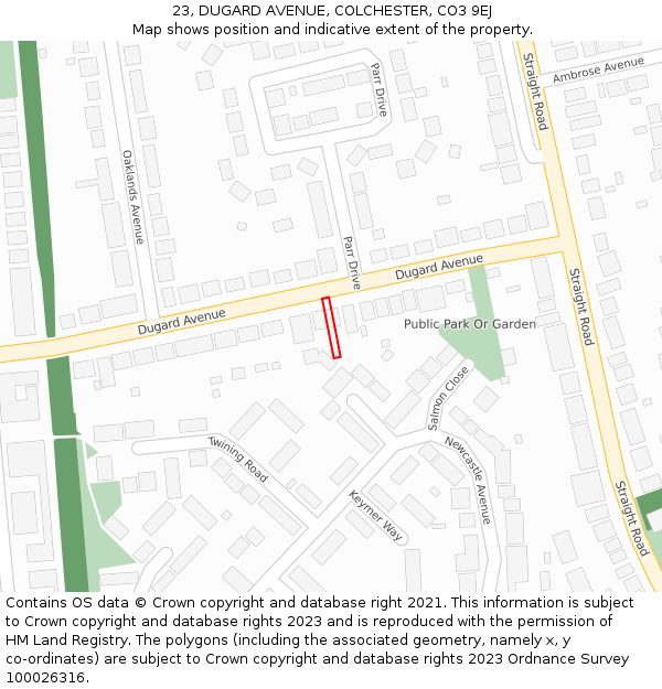 23, DUGARD AVENUE, COLCHESTER, CO3 9EJ: Location map and indicative extent of plot