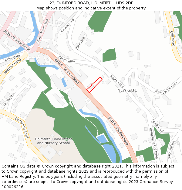 23, DUNFORD ROAD, HOLMFIRTH, HD9 2DP: Location map and indicative extent of plot