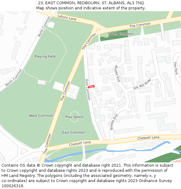 23, EAST COMMON, REDBOURN, ST. ALBANS, AL3 7NQ: Location map and indicative extent of plot