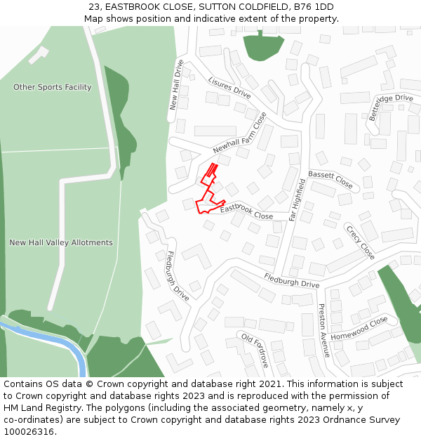 23, EASTBROOK CLOSE, SUTTON COLDFIELD, B76 1DD: Location map and indicative extent of plot