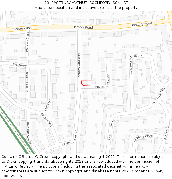 23, EASTBURY AVENUE, ROCHFORD, SS4 1SE: Location map and indicative extent of plot