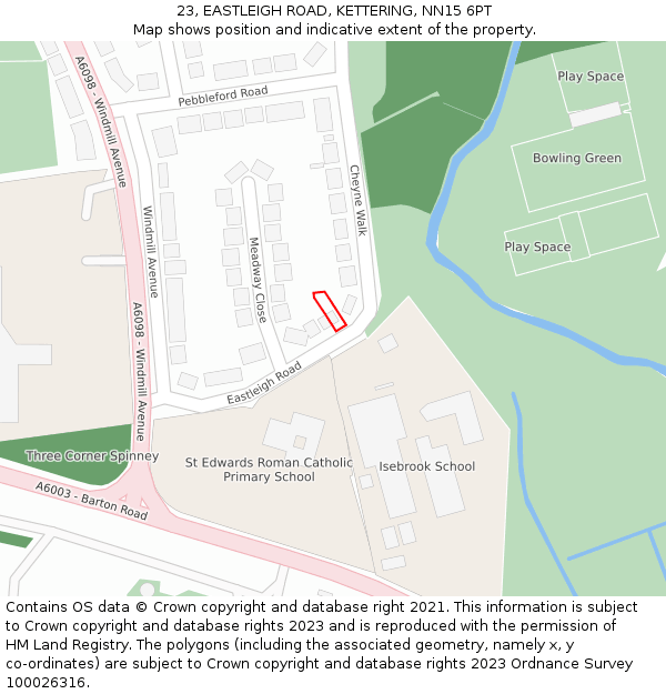 23, EASTLEIGH ROAD, KETTERING, NN15 6PT: Location map and indicative extent of plot