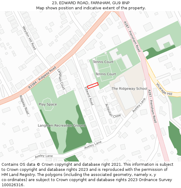 23, EDWARD ROAD, FARNHAM, GU9 8NP: Location map and indicative extent of plot