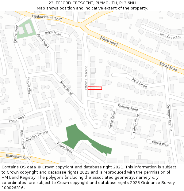 23, EFFORD CRESCENT, PLYMOUTH, PL3 6NH: Location map and indicative extent of plot
