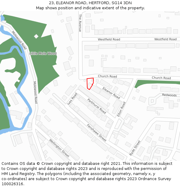 23, ELEANOR ROAD, HERTFORD, SG14 3DN: Location map and indicative extent of plot