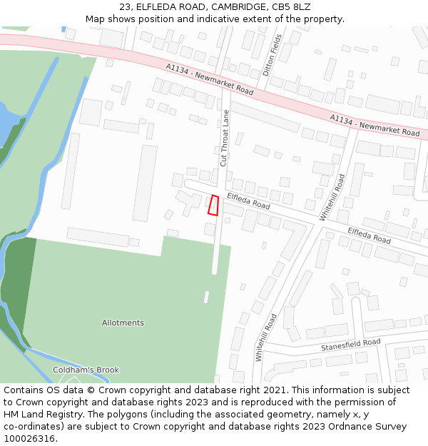 23, ELFLEDA ROAD, CAMBRIDGE, CB5 8LZ: Location map and indicative extent of plot