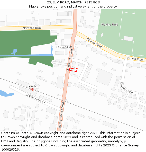 23, ELM ROAD, MARCH, PE15 8QS: Location map and indicative extent of plot