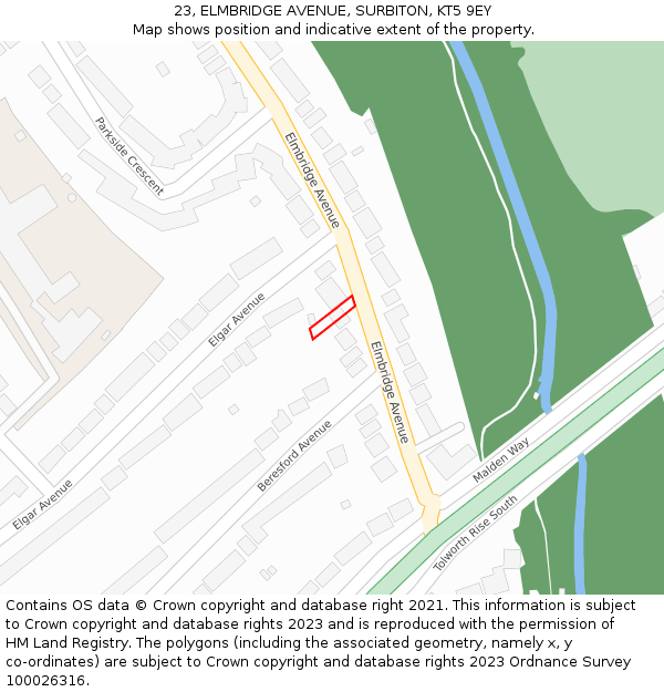 23, ELMBRIDGE AVENUE, SURBITON, KT5 9EY: Location map and indicative extent of plot