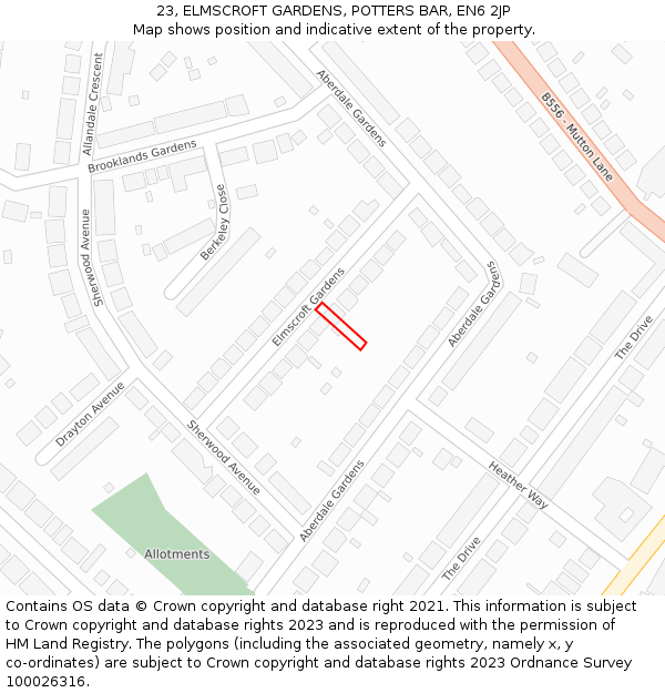 23, ELMSCROFT GARDENS, POTTERS BAR, EN6 2JP: Location map and indicative extent of plot