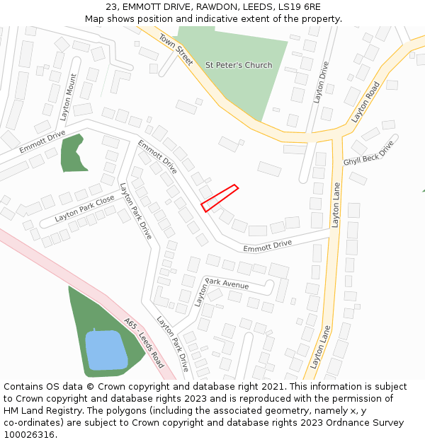 23, EMMOTT DRIVE, RAWDON, LEEDS, LS19 6RE: Location map and indicative extent of plot