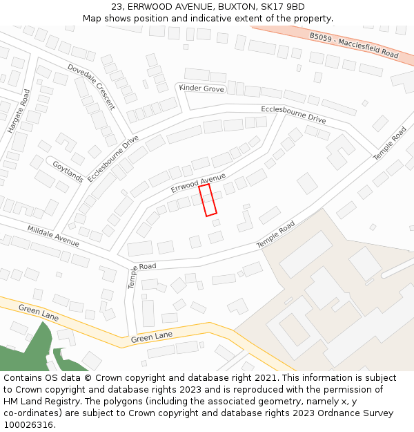 23, ERRWOOD AVENUE, BUXTON, SK17 9BD: Location map and indicative extent of plot