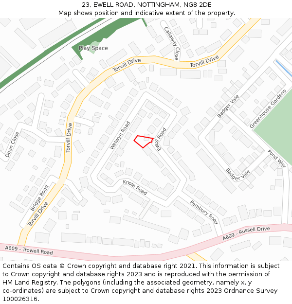 23, EWELL ROAD, NOTTINGHAM, NG8 2DE: Location map and indicative extent of plot