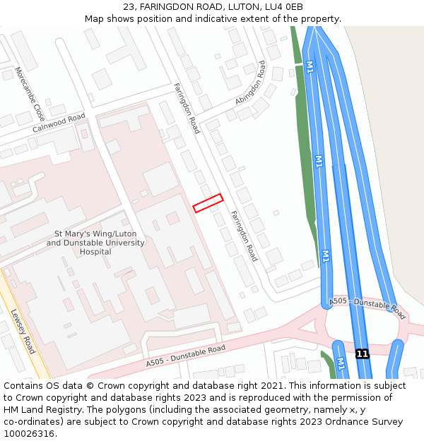 23, FARINGDON ROAD, LUTON, LU4 0EB: Location map and indicative extent of plot
