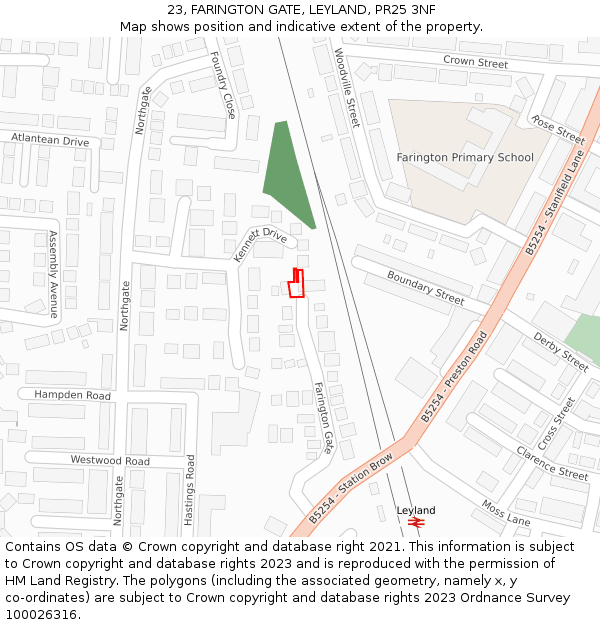 23, FARINGTON GATE, LEYLAND, PR25 3NF: Location map and indicative extent of plot