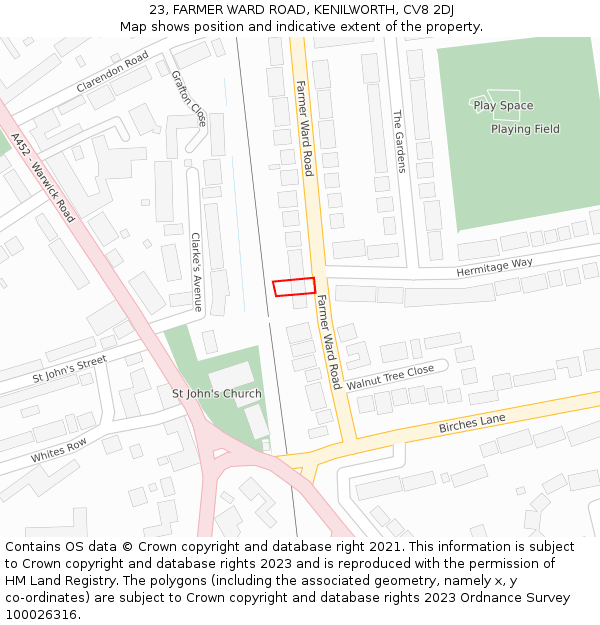 23, FARMER WARD ROAD, KENILWORTH, CV8 2DJ: Location map and indicative extent of plot