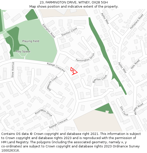 23, FARMINGTON DRIVE, WITNEY, OX28 5GH: Location map and indicative extent of plot