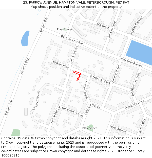 23, FARROW AVENUE, HAMPTON VALE, PETERBOROUGH, PE7 8HT: Location map and indicative extent of plot
