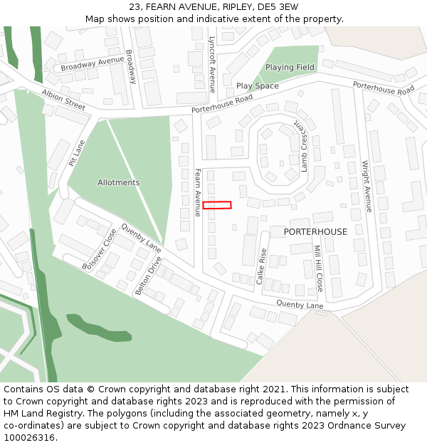 23, FEARN AVENUE, RIPLEY, DE5 3EW: Location map and indicative extent of plot