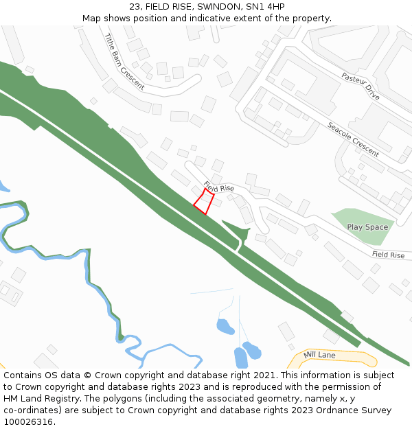 23, FIELD RISE, SWINDON, SN1 4HP: Location map and indicative extent of plot