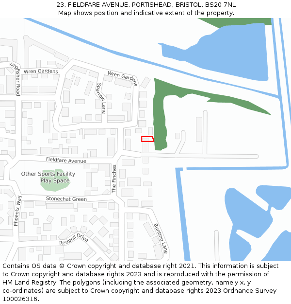 23, FIELDFARE AVENUE, PORTISHEAD, BRISTOL, BS20 7NL: Location map and indicative extent of plot