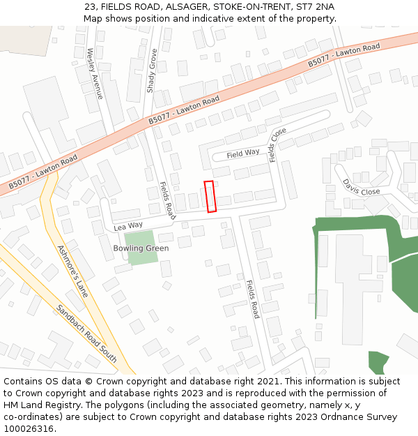 23, FIELDS ROAD, ALSAGER, STOKE-ON-TRENT, ST7 2NA: Location map and indicative extent of plot