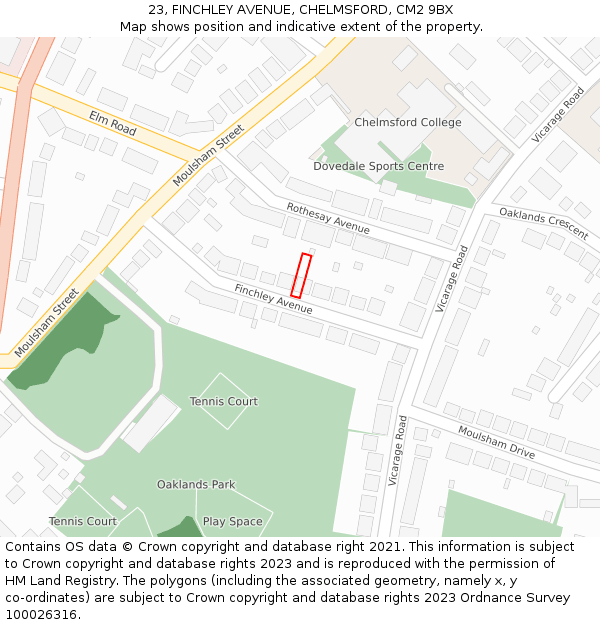 23, FINCHLEY AVENUE, CHELMSFORD, CM2 9BX: Location map and indicative extent of plot