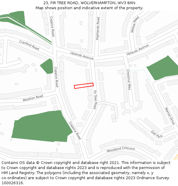 23, FIR TREE ROAD, WOLVERHAMPTON, WV3 8AN: Location map and indicative extent of plot