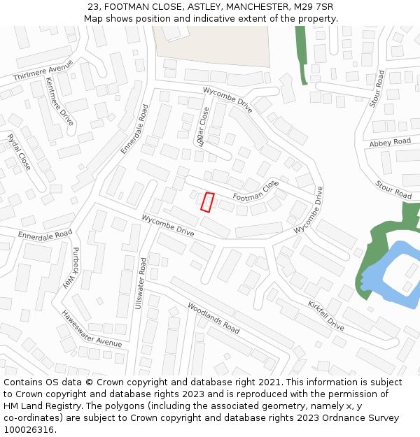 23, FOOTMAN CLOSE, ASTLEY, MANCHESTER, M29 7SR: Location map and indicative extent of plot