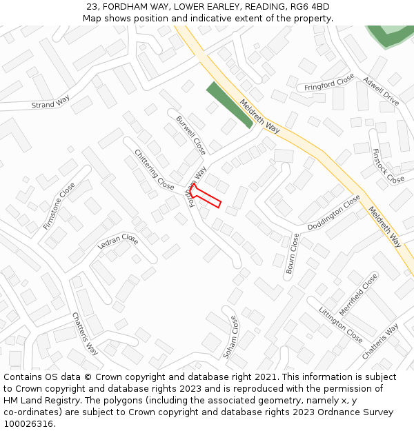 23, FORDHAM WAY, LOWER EARLEY, READING, RG6 4BD: Location map and indicative extent of plot