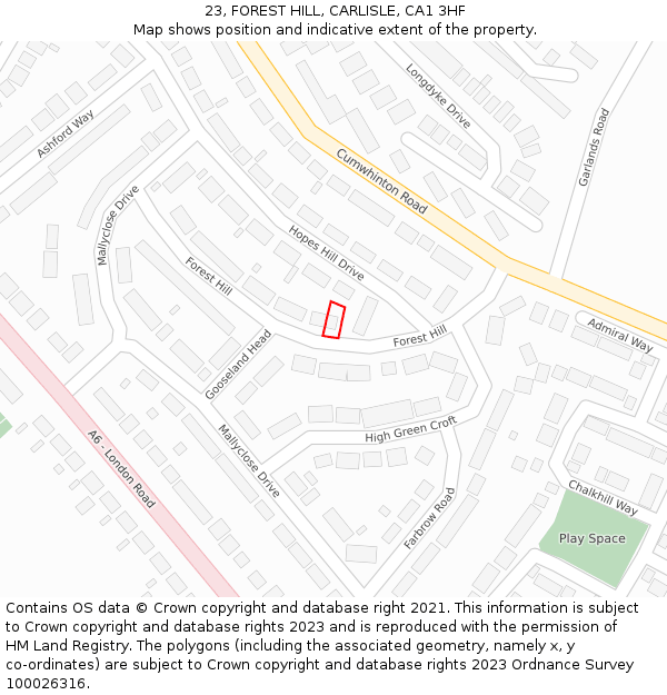 23, FOREST HILL, CARLISLE, CA1 3HF: Location map and indicative extent of plot