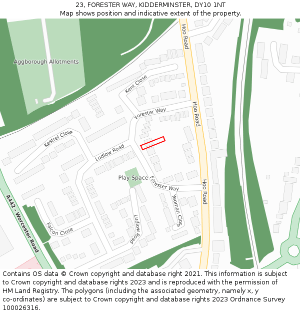 23, FORESTER WAY, KIDDERMINSTER, DY10 1NT: Location map and indicative extent of plot