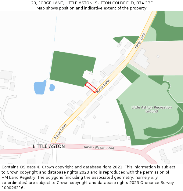 23, FORGE LANE, LITTLE ASTON, SUTTON COLDFIELD, B74 3BE: Location map and indicative extent of plot