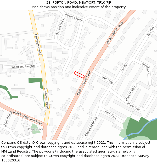 23, FORTON ROAD, NEWPORT, TF10 7JR: Location map and indicative extent of plot