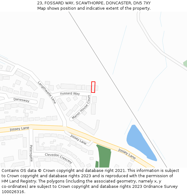 23, FOSSARD WAY, SCAWTHORPE, DONCASTER, DN5 7XY: Location map and indicative extent of plot