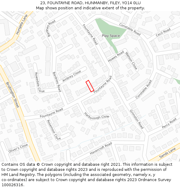 23, FOUNTAYNE ROAD, HUNMANBY, FILEY, YO14 0LU: Location map and indicative extent of plot