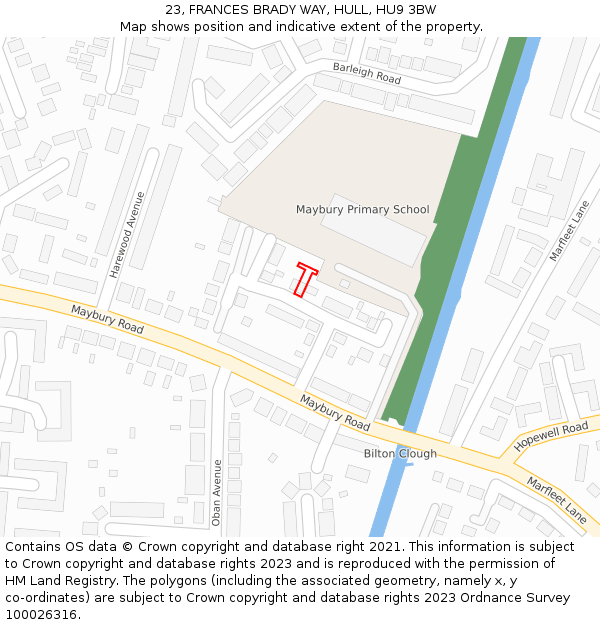 23, FRANCES BRADY WAY, HULL, HU9 3BW: Location map and indicative extent of plot