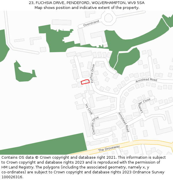23, FUCHSIA DRIVE, PENDEFORD, WOLVERHAMPTON, WV9 5SA: Location map and indicative extent of plot