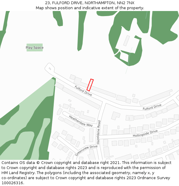 23, FULFORD DRIVE, NORTHAMPTON, NN2 7NX: Location map and indicative extent of plot