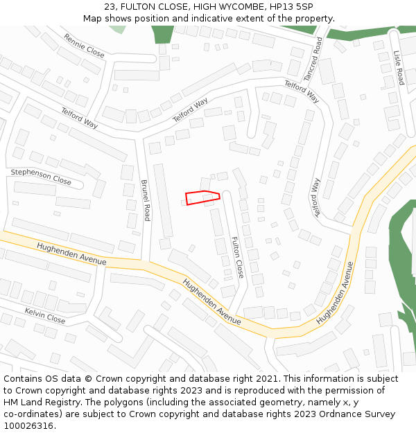 23, FULTON CLOSE, HIGH WYCOMBE, HP13 5SP: Location map and indicative extent of plot