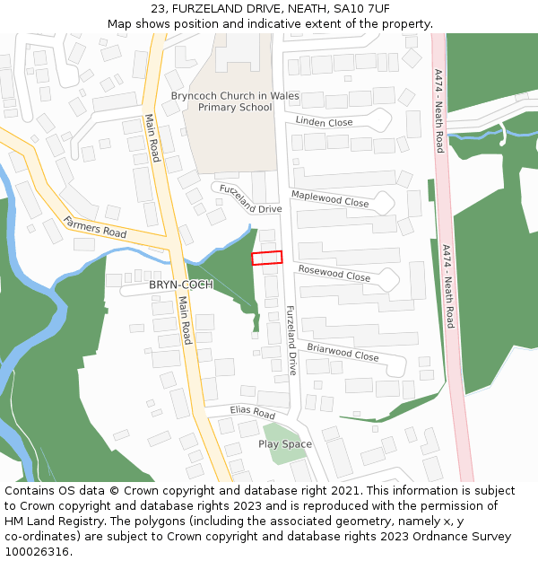 23, FURZELAND DRIVE, NEATH, SA10 7UF: Location map and indicative extent of plot