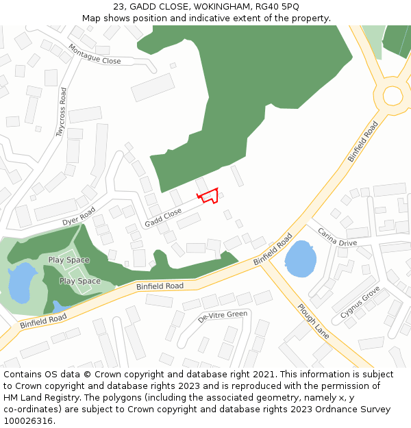 23, GADD CLOSE, WOKINGHAM, RG40 5PQ: Location map and indicative extent of plot