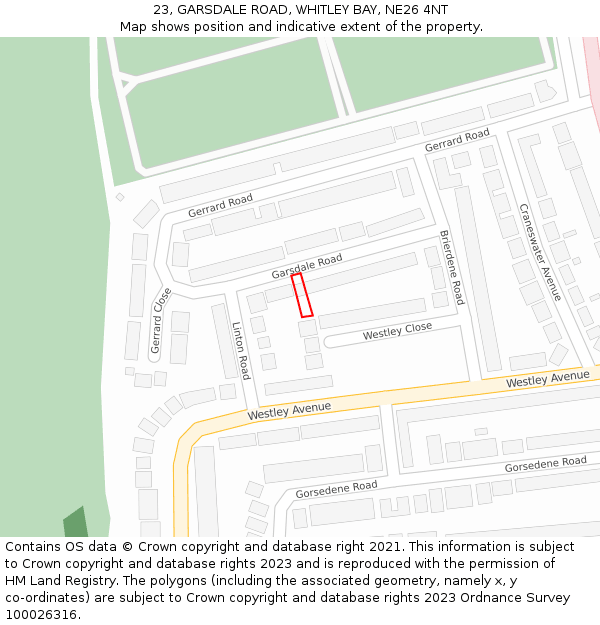 23, GARSDALE ROAD, WHITLEY BAY, NE26 4NT: Location map and indicative extent of plot
