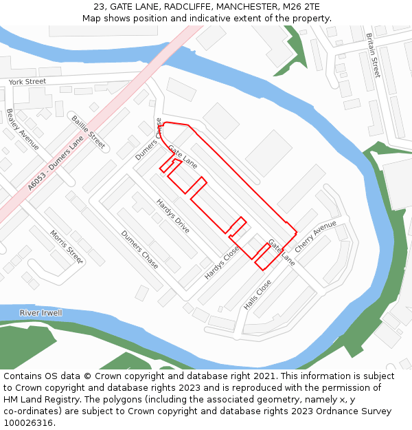 23, GATE LANE, RADCLIFFE, MANCHESTER, M26 2TE: Location map and indicative extent of plot
